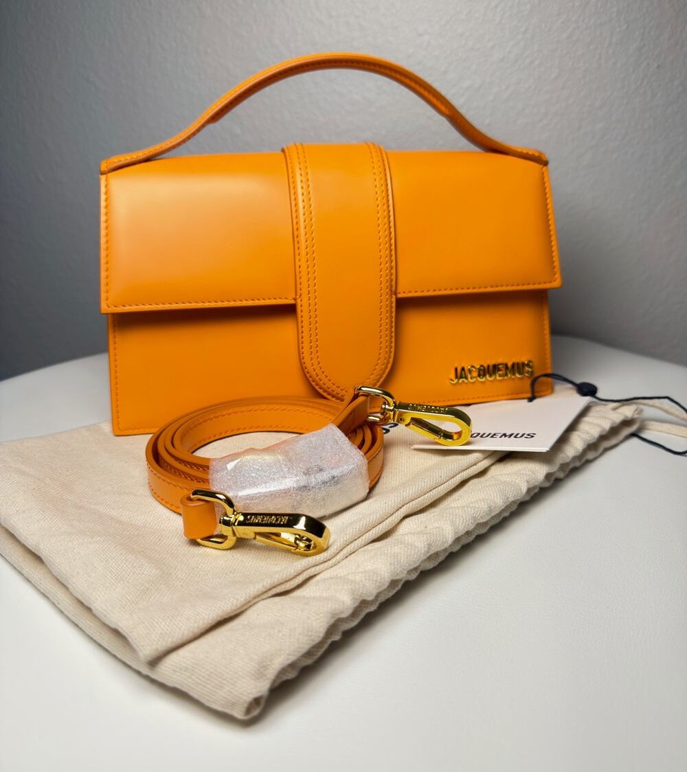 NWT Jacquemus Le Grand Bambino Orange Smooth Leather Top Handle Crossbody Bag
